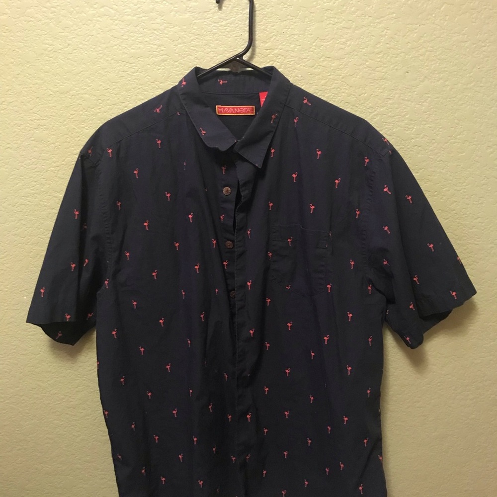 Havanera flamingo short sleeve button up shirt
